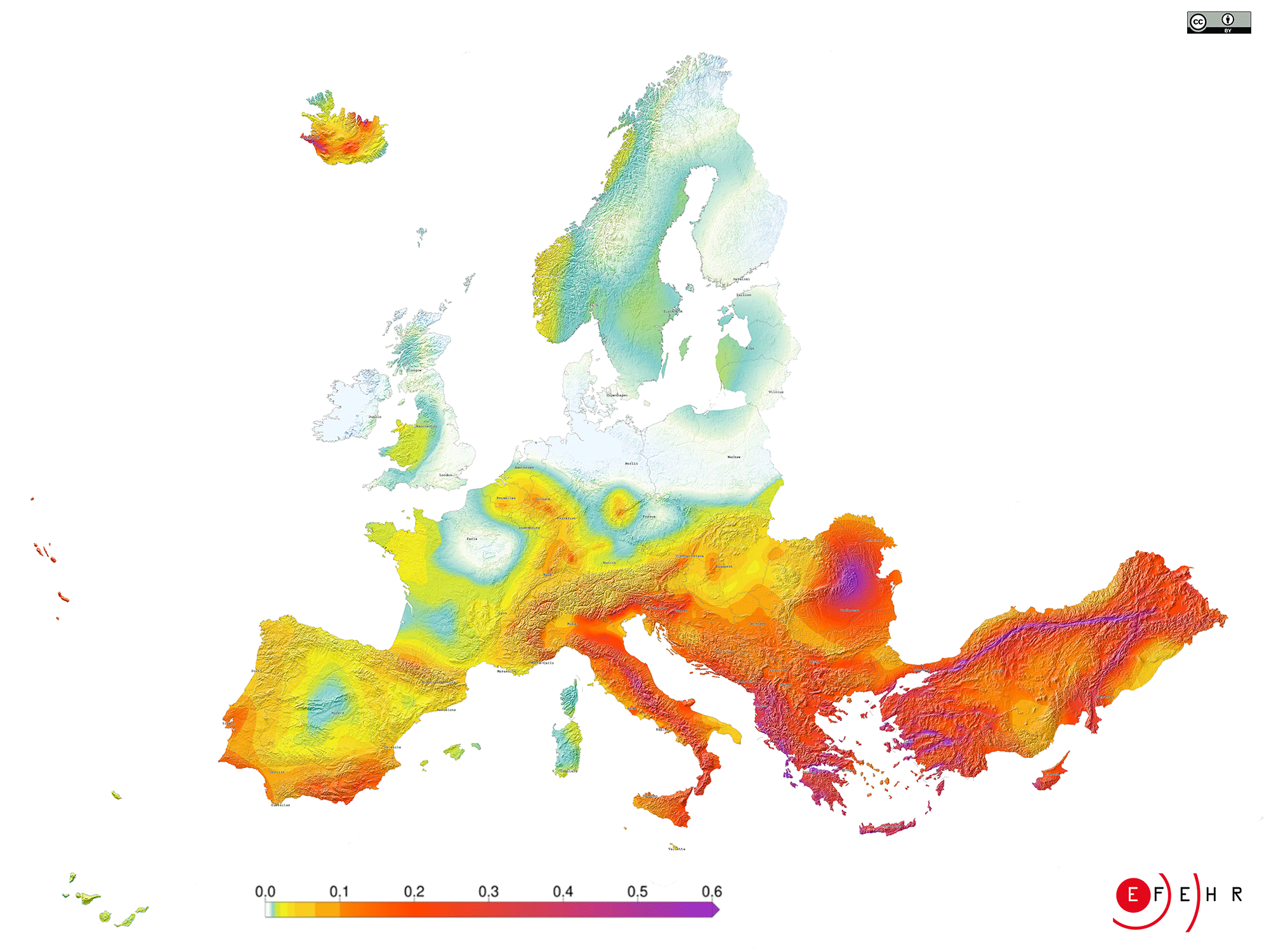 What does a probabilistic earthquake hazard map show? 