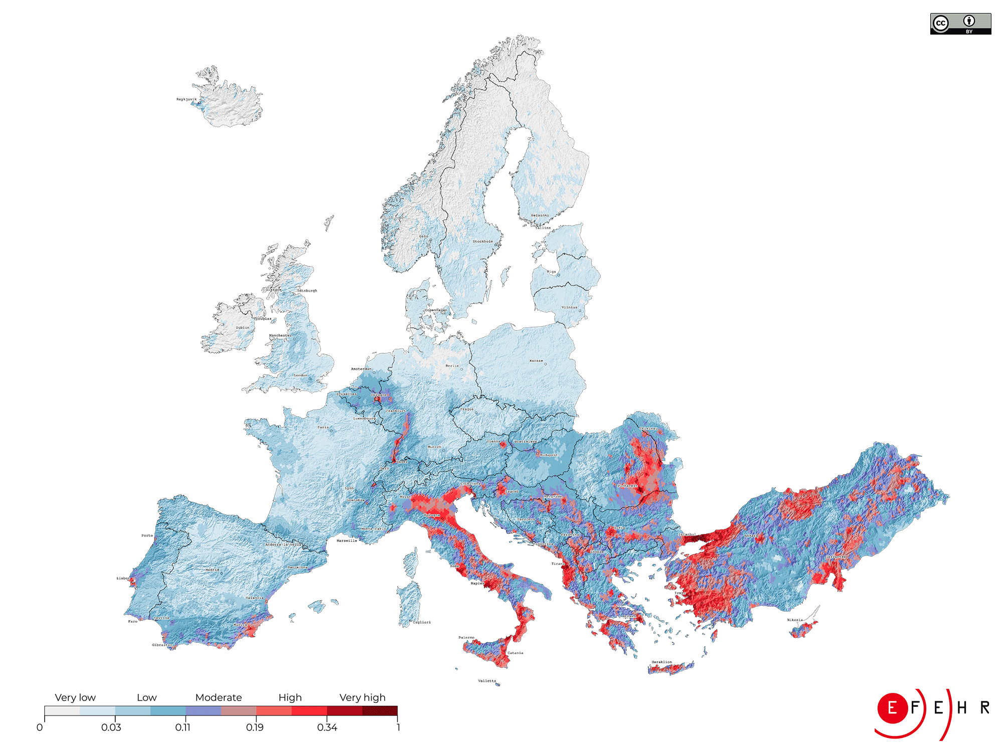 What does the earthquake risk map of Europe show?