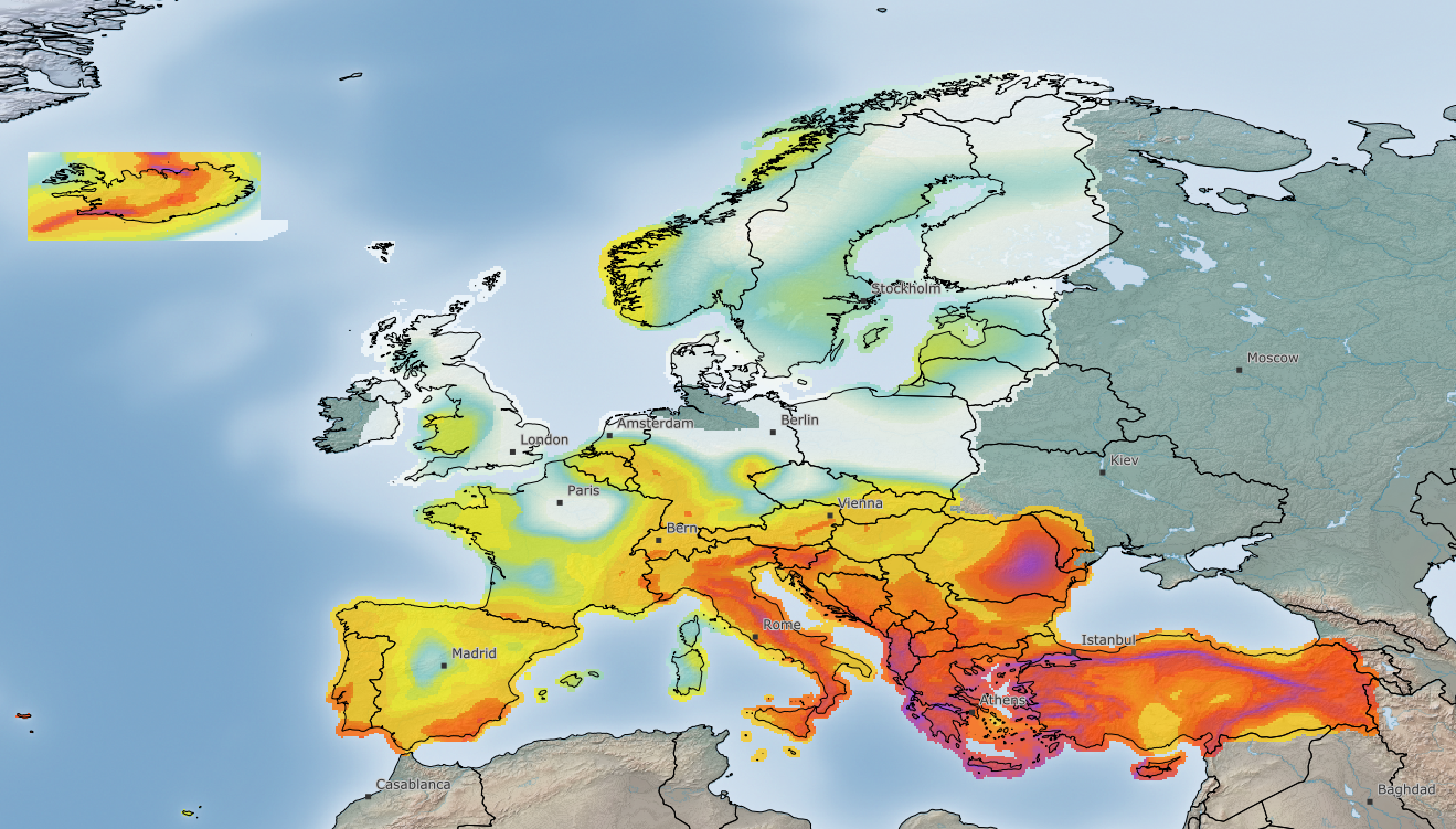 Earthquake hazard across Europe